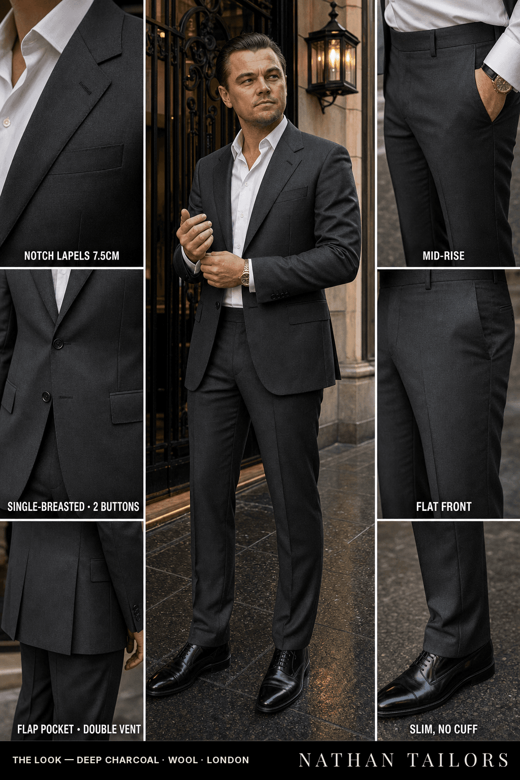 deep charcoal single-breasted bespoke suit — custom tailored by Nathan Tailors, the Hoi An custom tailor