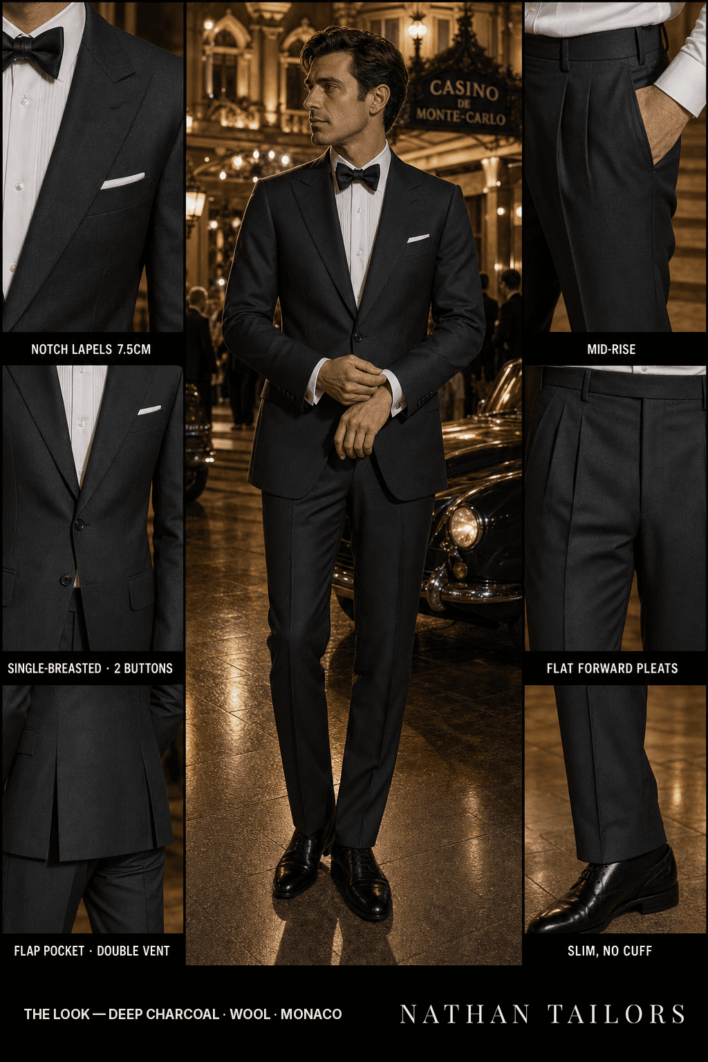 deep charcoal single-breasted bespoke suit — custom tailored by Nathan Tailors, the Hoi An custom tailor