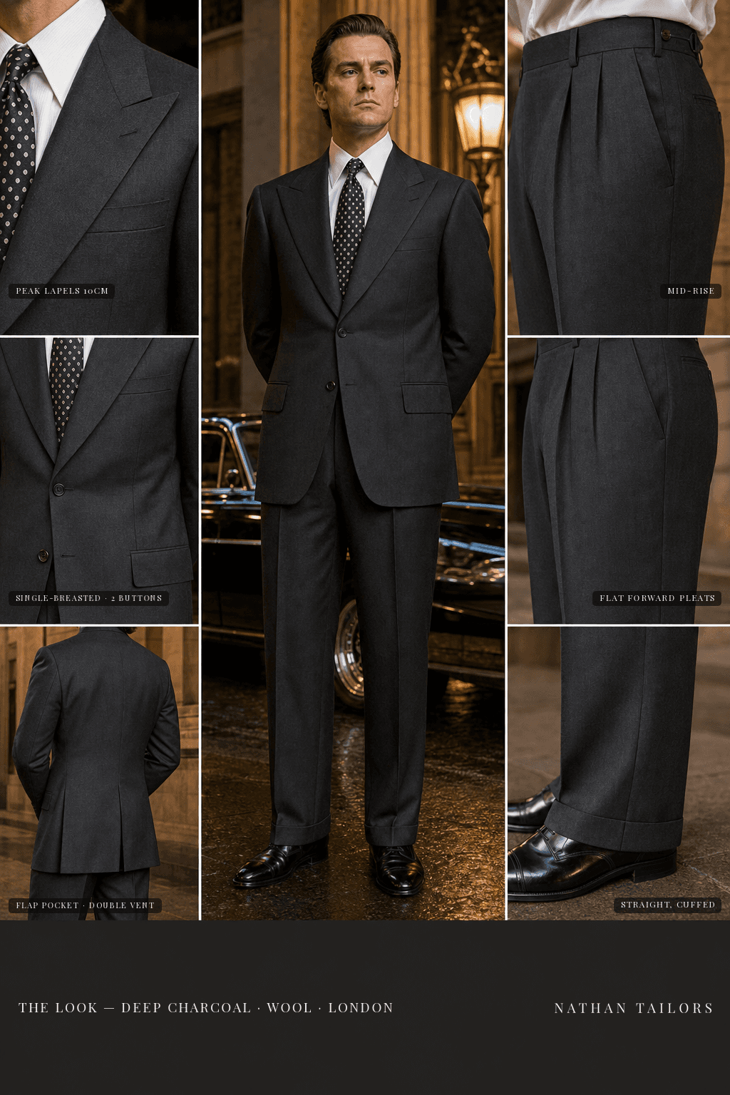 deep charcoal single-breasted bespoke suit — custom tailored by Nathan Tailors, the Hoi An custom tailor