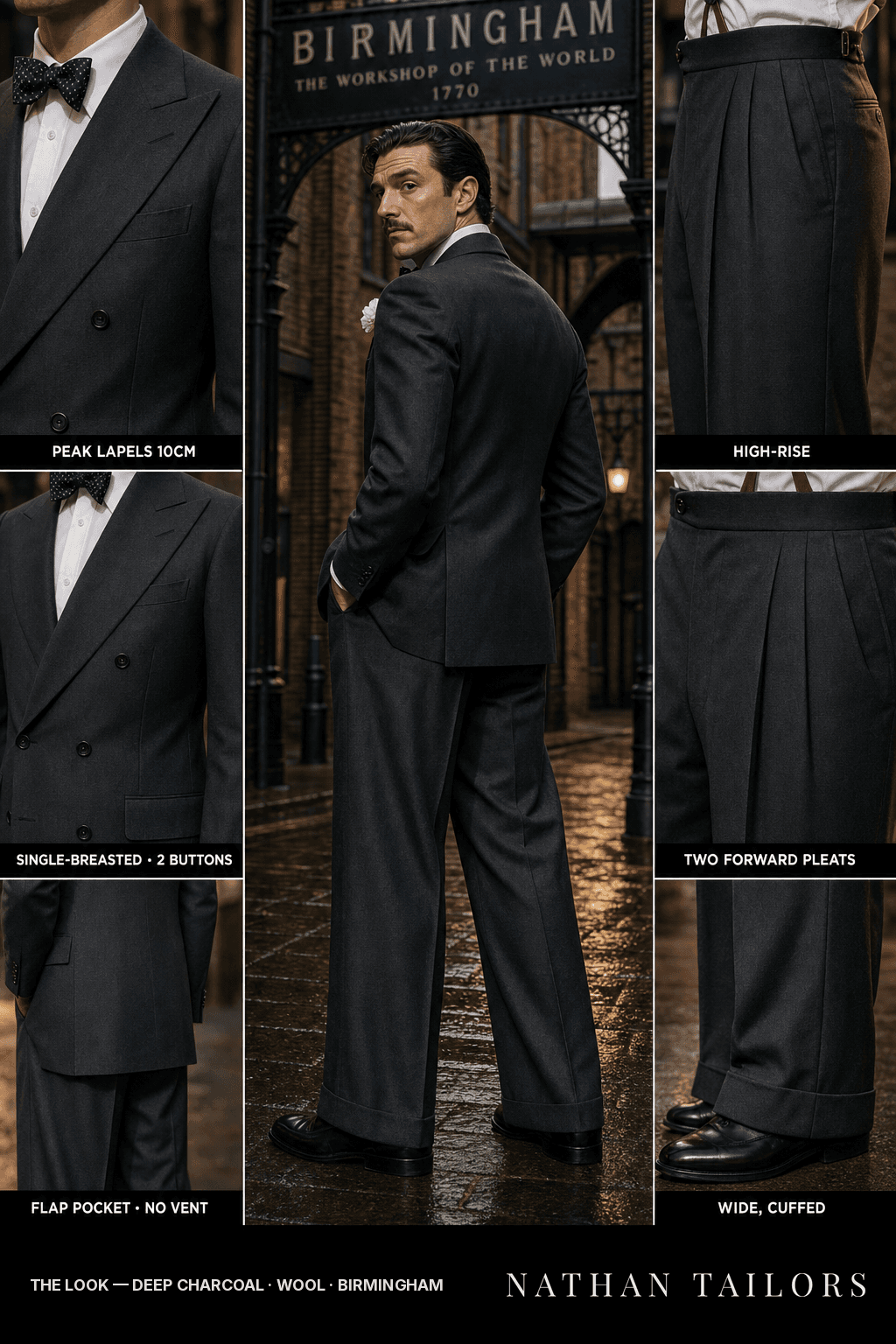 deep charcoal single-breasted bespoke suit — custom tailored by Nathan Tailors, the Hoi An custom tailor