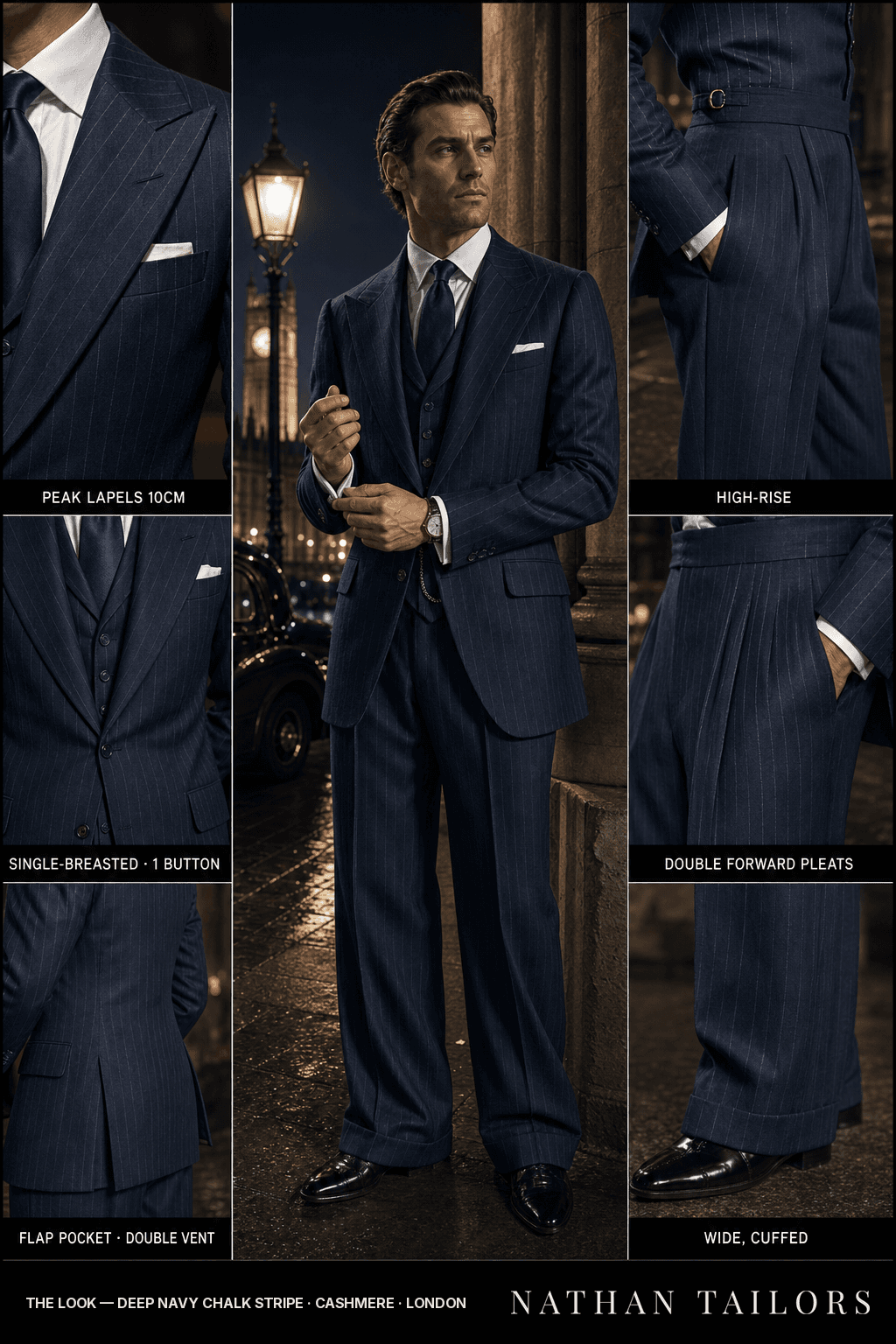 Deep navy chalk stripe chalk_stripe single-breasted bespoke suit — custom tailored by Nathan Tailors, the Hoi An custom tailor