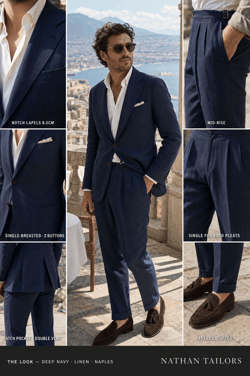 deep navy single-breasted bespoke suit — custom tailored by Nathan Tailors, the Hoi An custom tailor