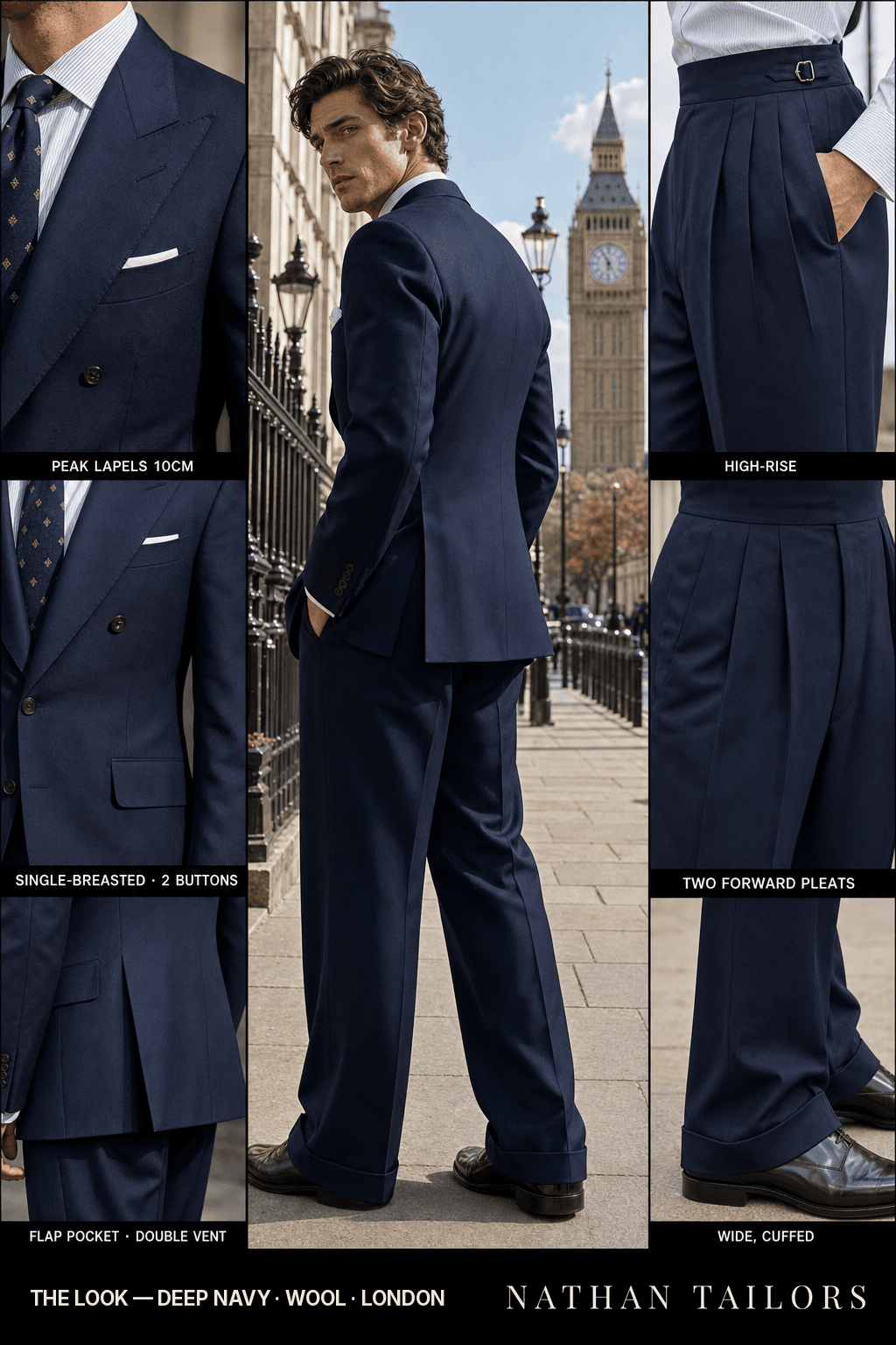 deep navy single-breasted bespoke suit — custom tailored by Nathan Tailors, the Hoi An custom tailor