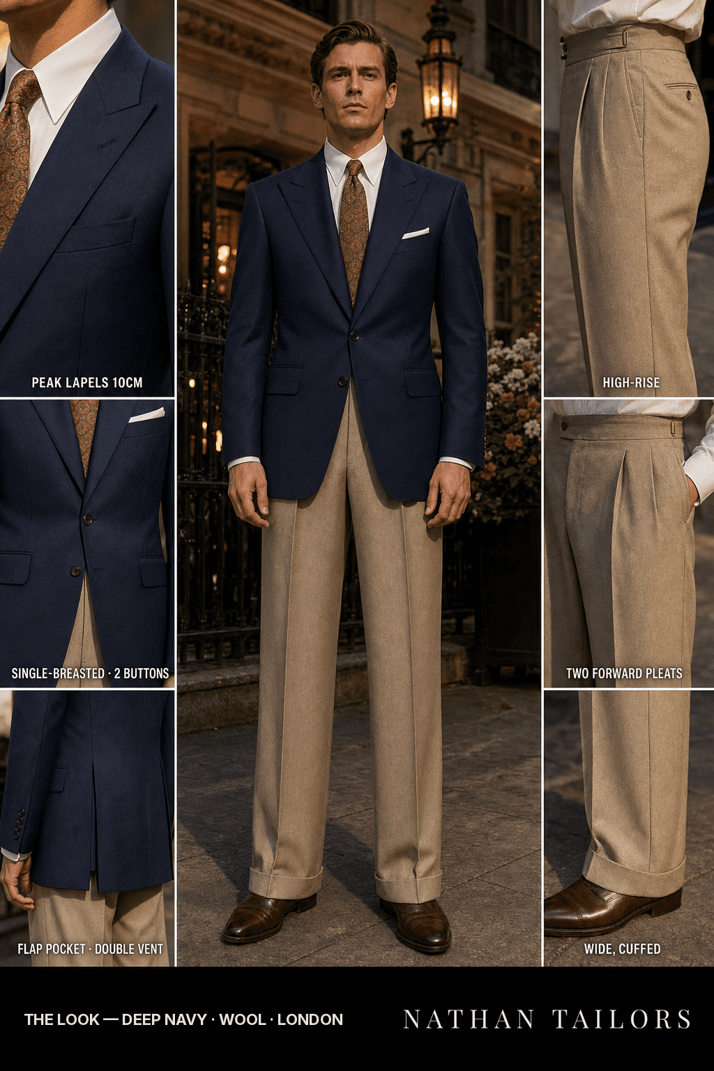 deep navy single-breasted bespoke suit — custom tailored by Nathan Tailors, the Hoi An custom tailor
