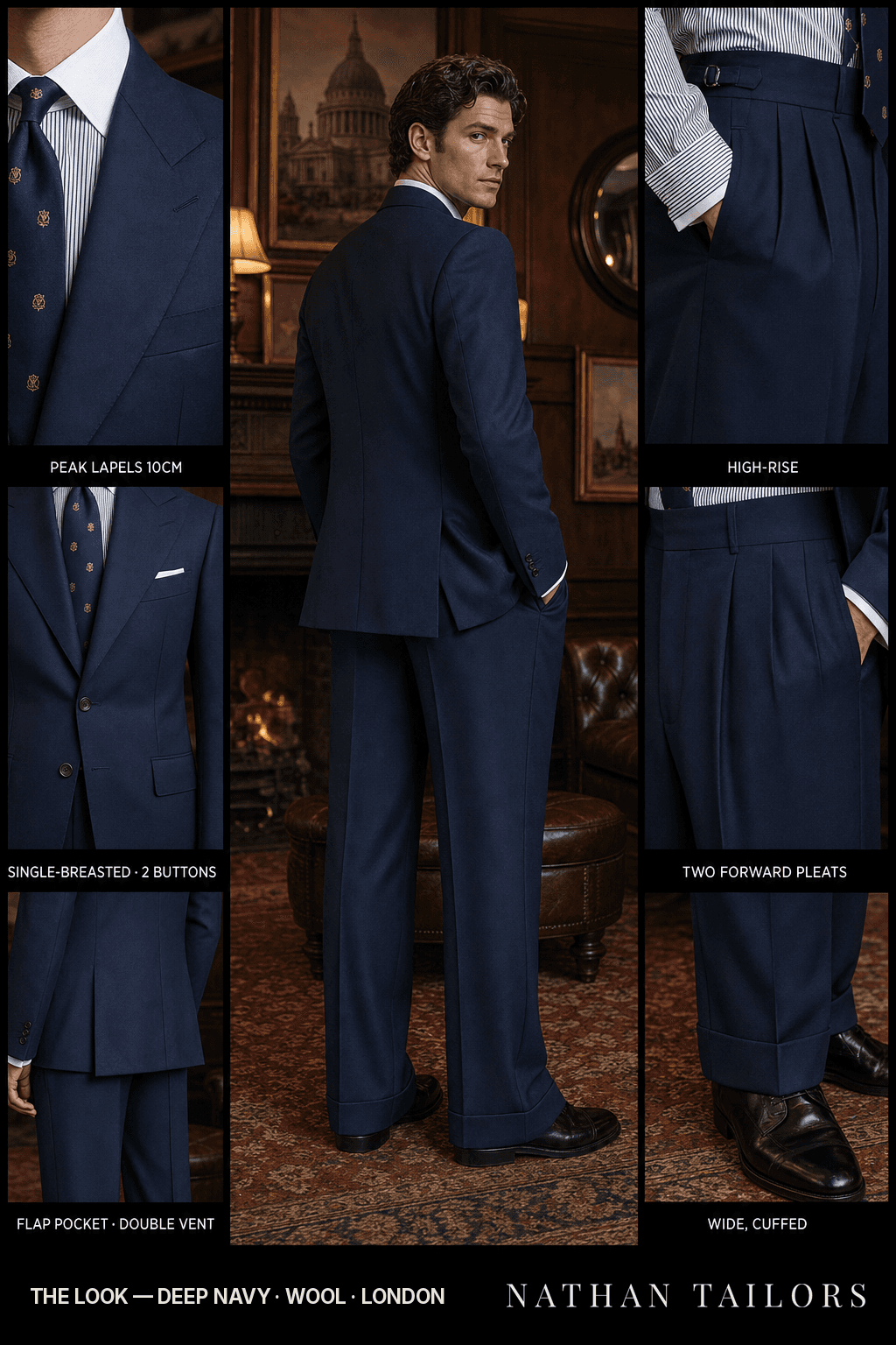 deep navy single-breasted bespoke suit — custom tailored by Nathan Tailors, the Hoi An custom tailor