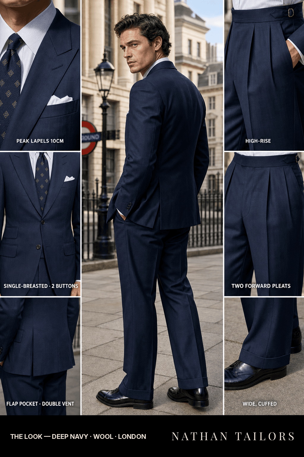 deep navy single-breasted bespoke suit — custom tailored by Nathan Tailors, the Hoi An custom tailor