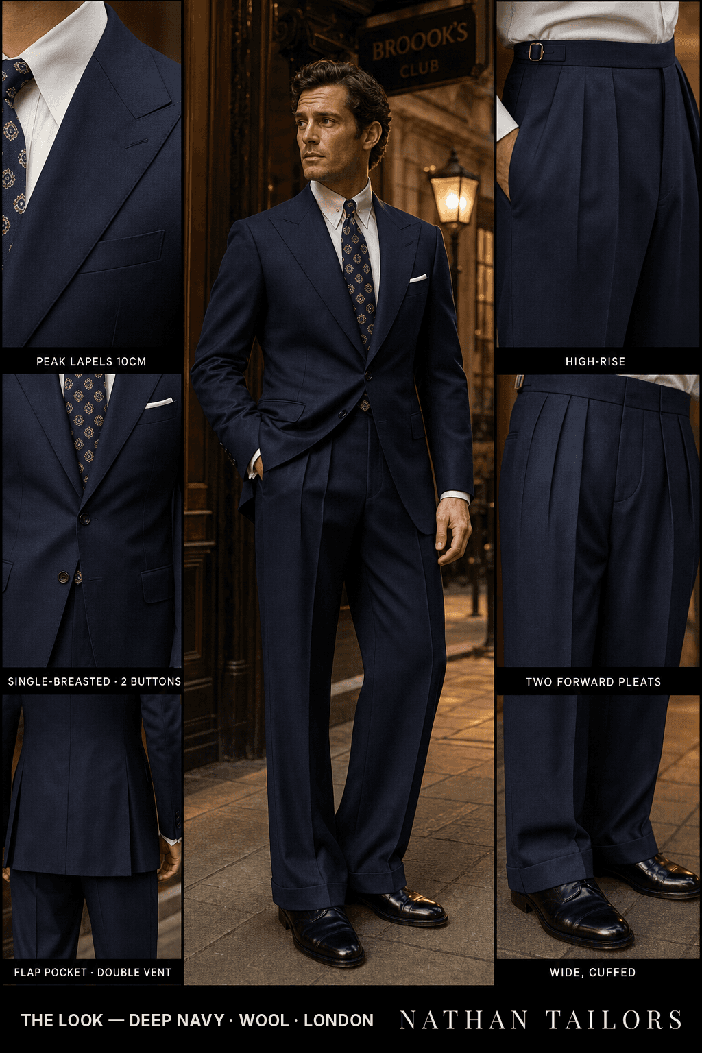 deep navy single-breasted bespoke suit — custom tailored by Nathan Tailors, the Hoi An custom tailor