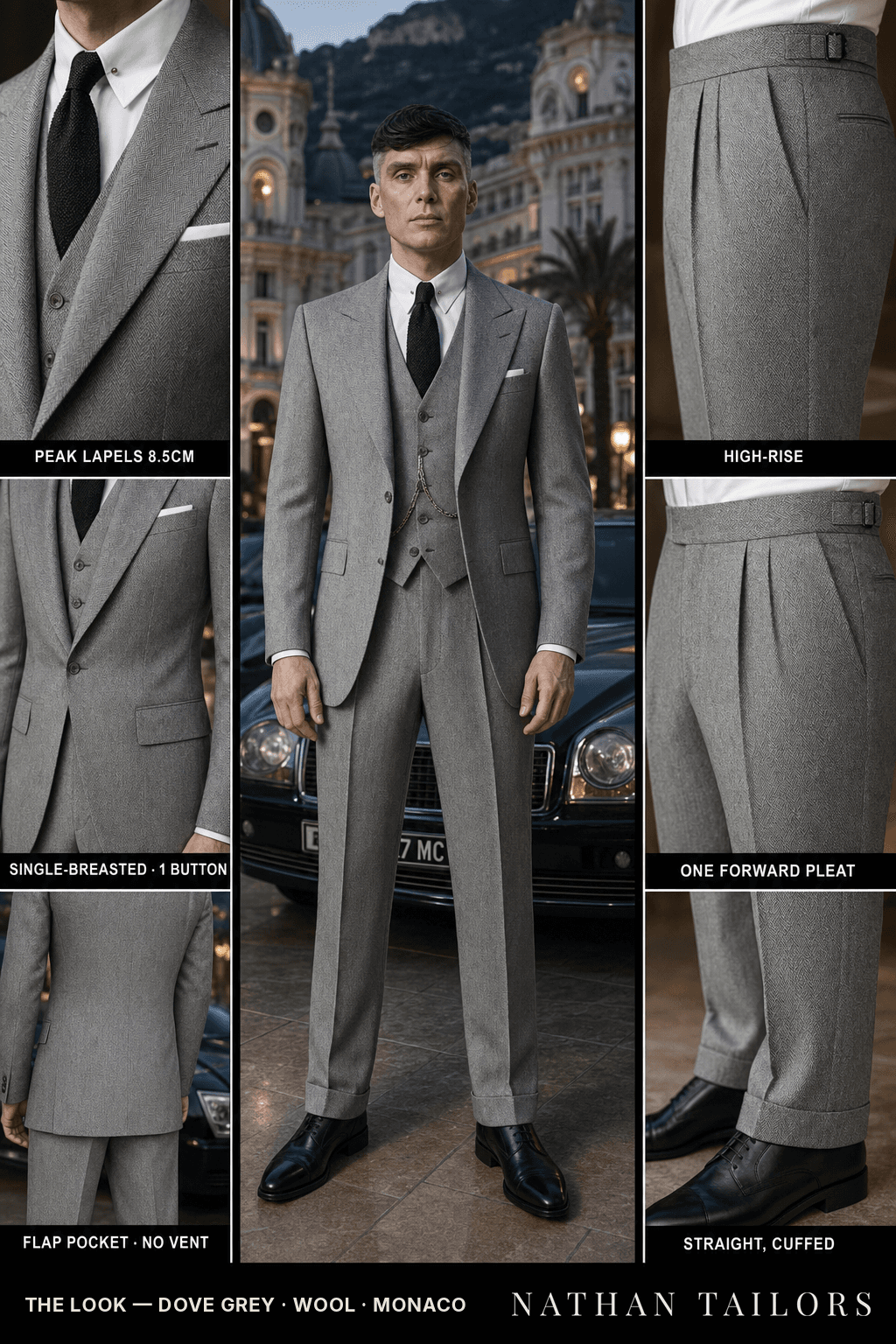 dove grey herringbone single-breasted bespoke suit — custom tailored by Nathan Tailors, the Hoi An custom tailor