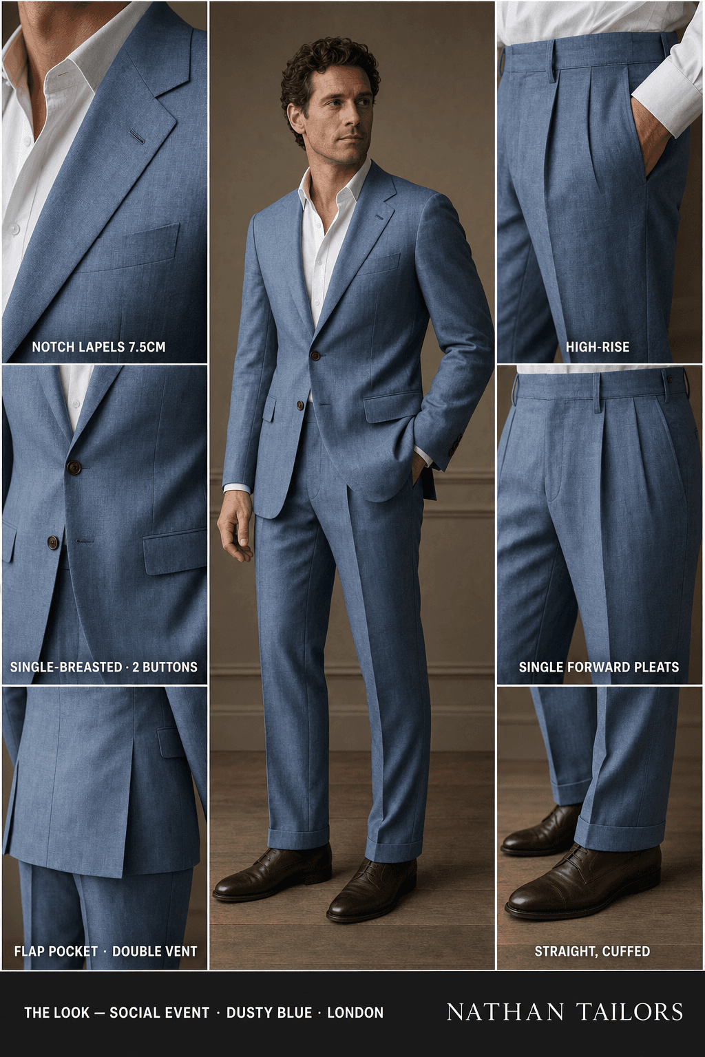 dusty blue single-breasted bespoke suit — custom tailored by Nathan Tailors, the Hoi An custom tailor