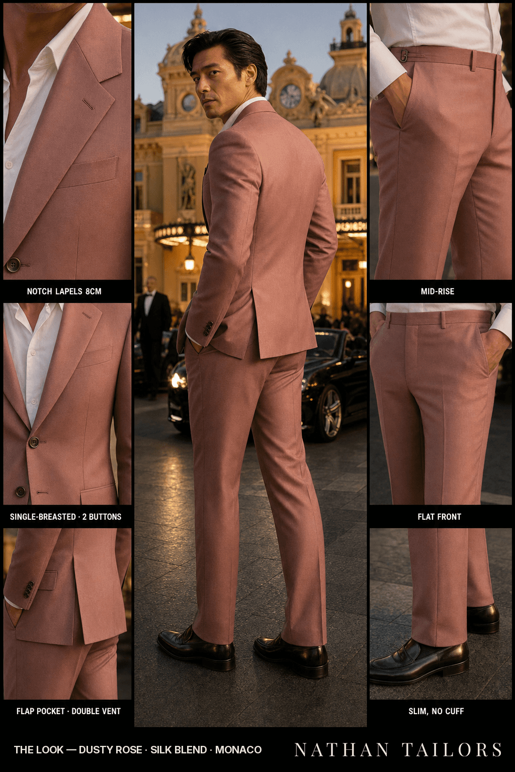 dusty rose single-breasted bespoke suit — custom tailored by Nathan Tailors, the Hoi An custom tailor