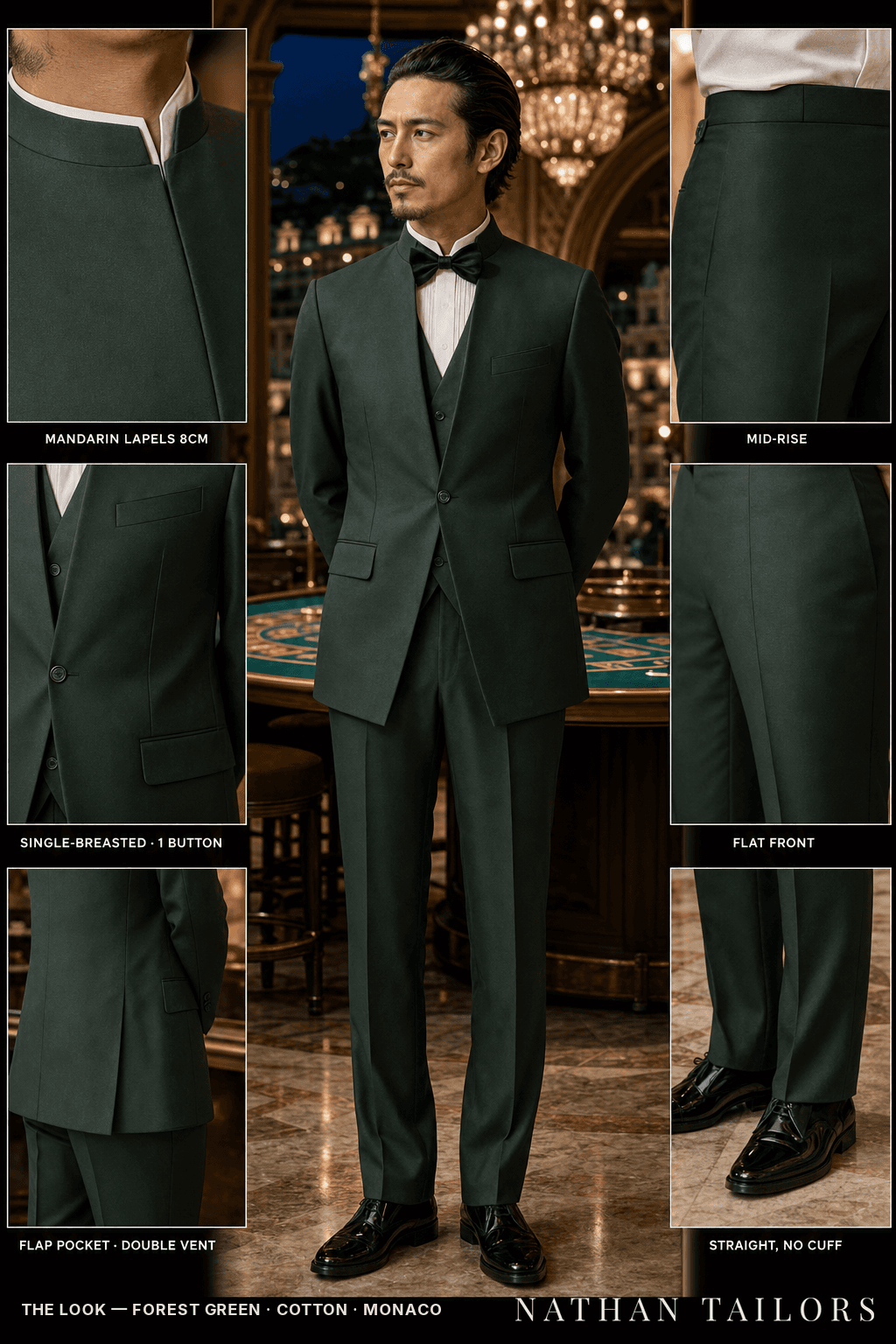 forest green single-breasted bespoke suit — custom tailored by Nathan Tailors, the Hoi An custom tailor