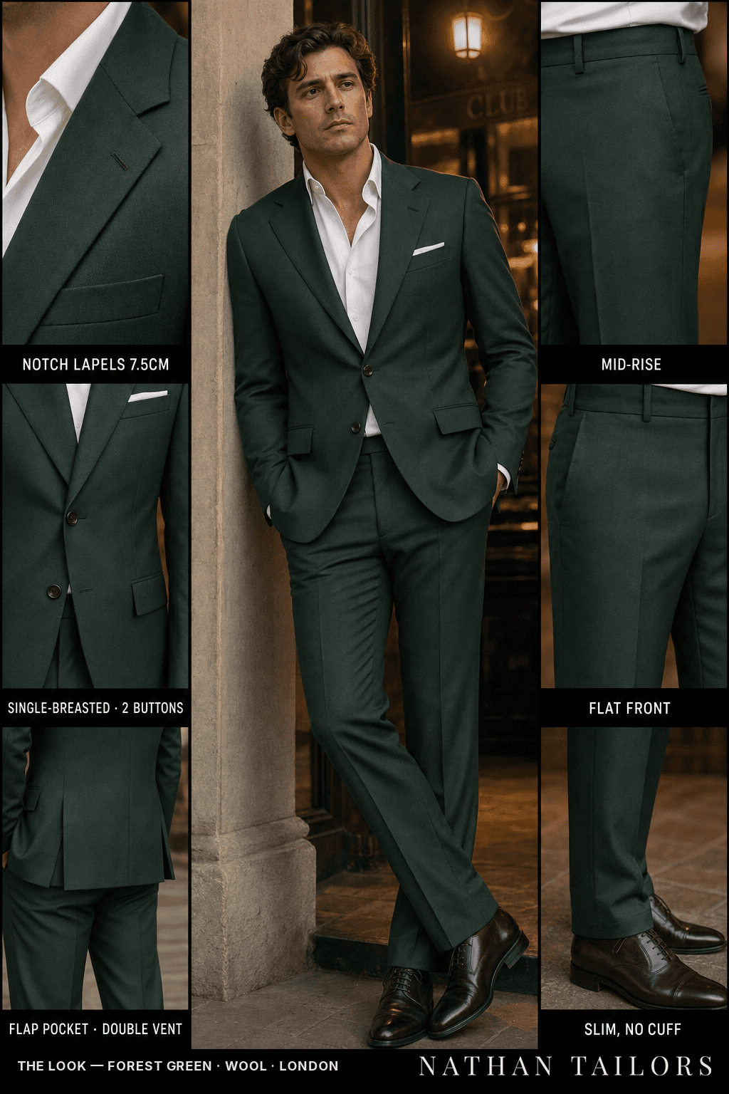 forest green single-breasted bespoke suit — custom tailored by Nathan Tailors, the Hoi An custom tailor