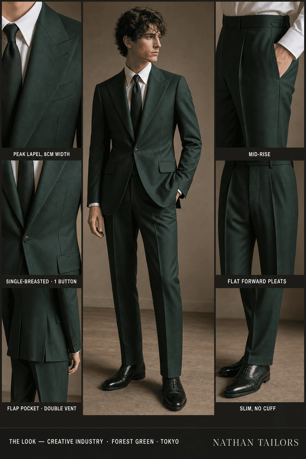 forest green single-breasted bespoke suit — custom tailored by Nathan Tailors, the Hoi An custom tailor