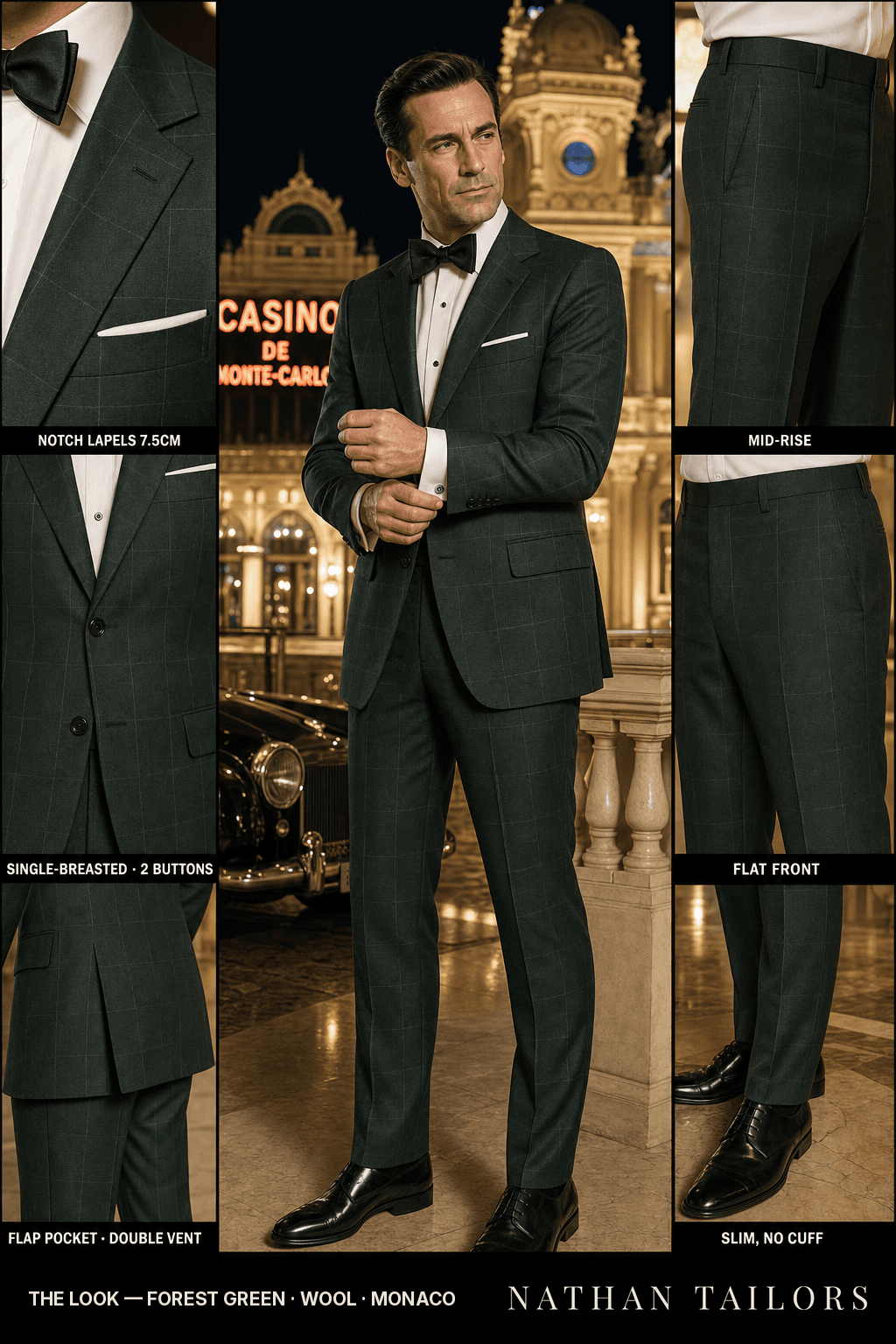 forest green windowpane single-breasted bespoke suit — custom tailored by Nathan Tailors, the Hoi An custom tailor