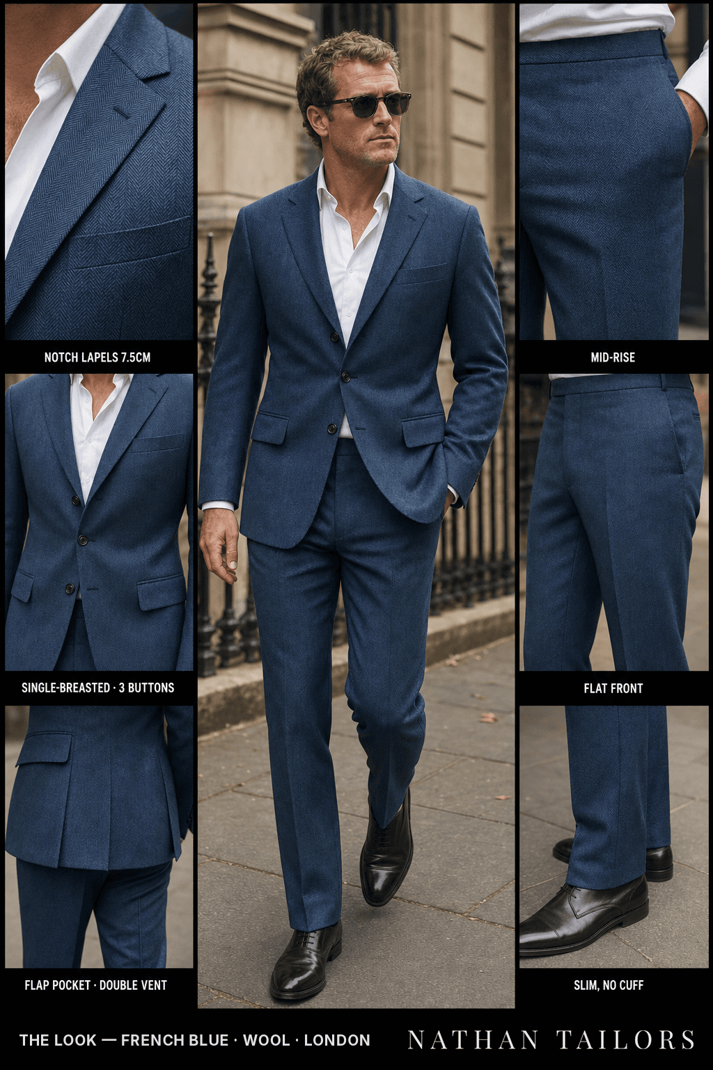 french blue herringbone single-breasted bespoke suit — custom tailored by Nathan Tailors, the Hoi An custom tailor