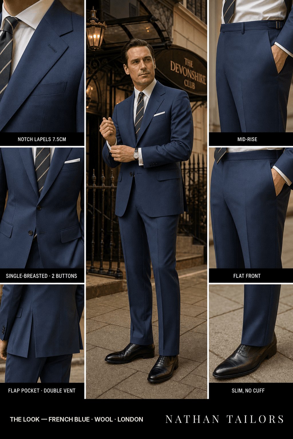 french blue single-breasted bespoke suit — custom tailored by Nathan Tailors, the Hoi An custom tailor