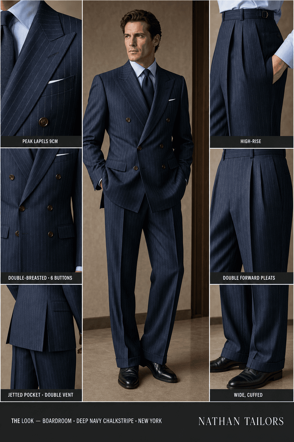 deep navy chalkstripe chalk_stripe double-breasted bespoke suit — custom tailored by Nathan Tailors, the Hoi An custom tailor