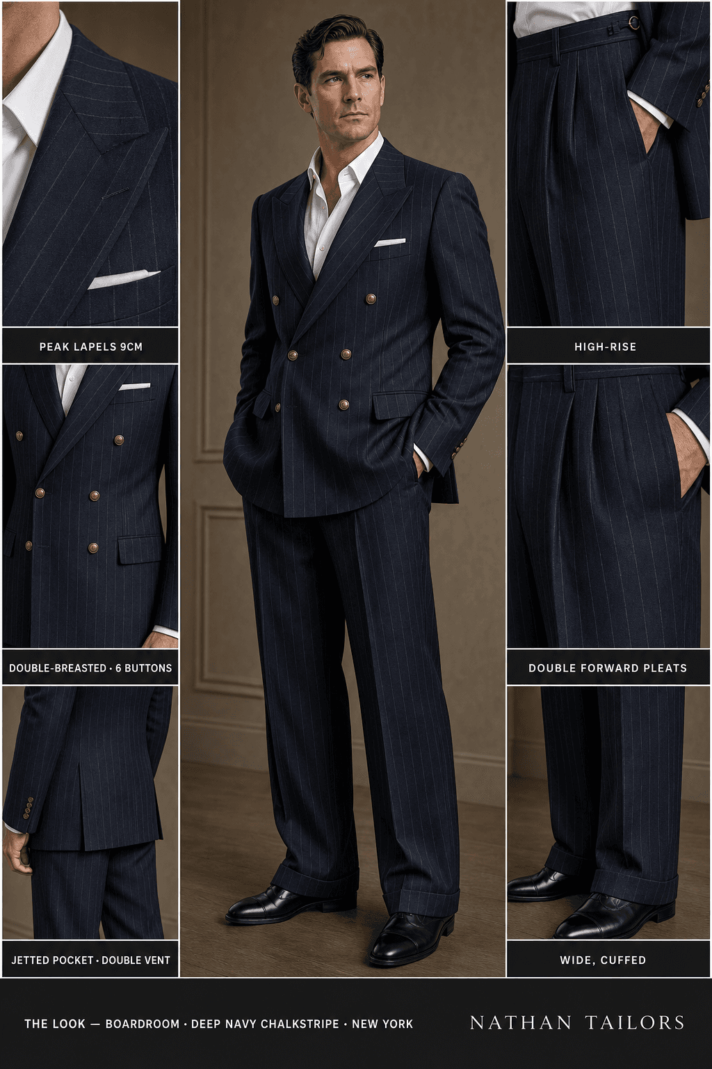 deep navy chalkstripe chalk_stripe double-breasted bespoke suit — custom tailored by Nathan Tailors, the Hoi An custom tailor