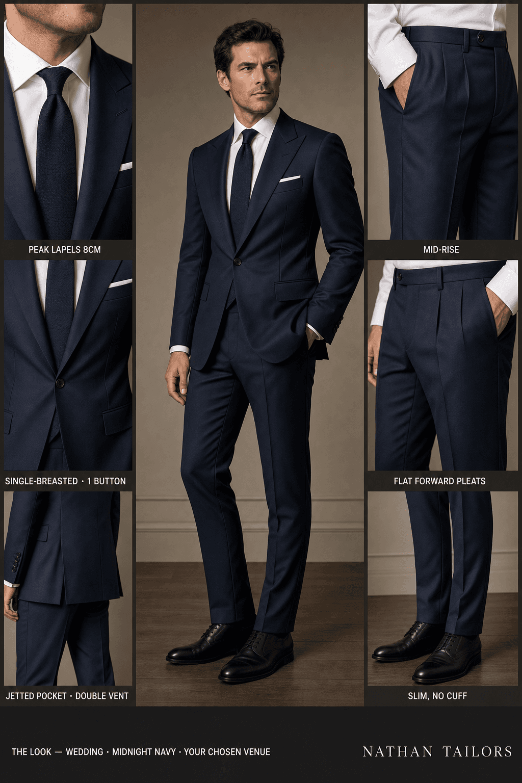 midnight navy single-breasted bespoke suit — custom tailored by Nathan Tailors, the Hoi An custom tailor
