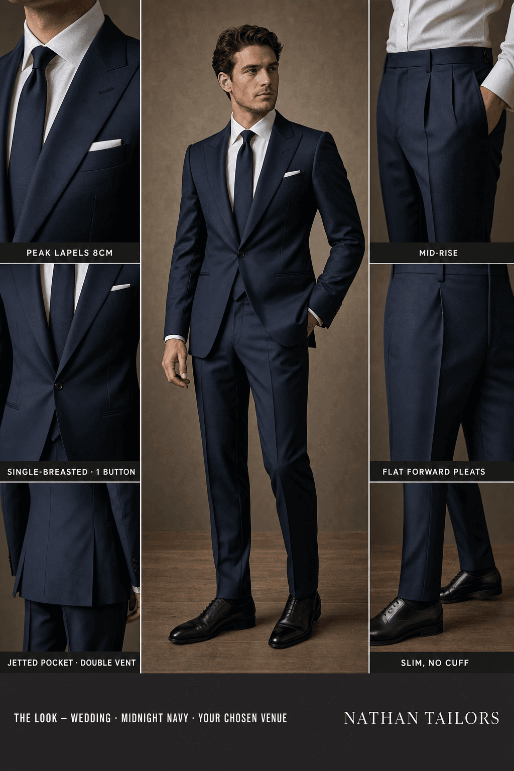 midnight navy single-breasted bespoke suit — custom tailored by Nathan Tailors, the Hoi An custom tailor