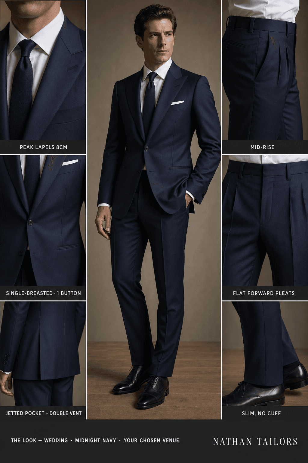 midnight navy single-breasted bespoke suit — custom tailored by Nathan Tailors, the Hoi An custom tailor
