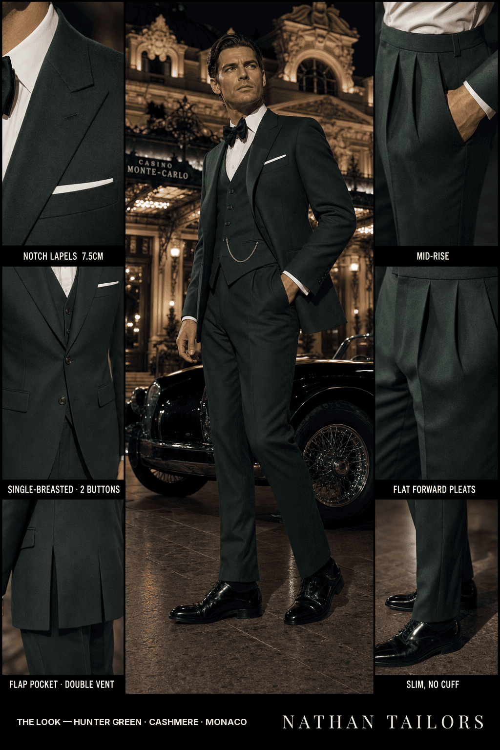hunter green single-breasted bespoke suit — custom tailored by Nathan Tailors, the Hoi An custom tailor