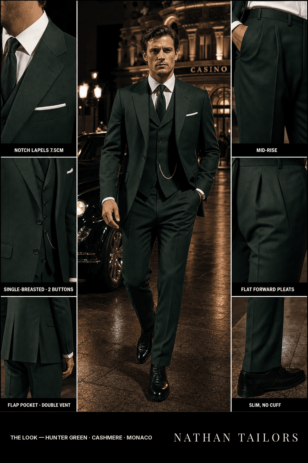 hunter green single-breasted bespoke suit — custom tailored by Nathan Tailors, the Hoi An custom tailor