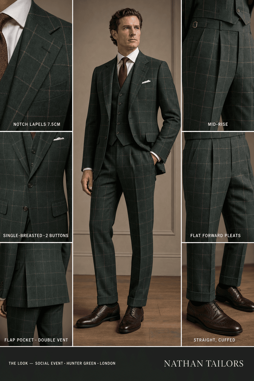 hunter green windowpane single-breasted bespoke suit — custom tailored by Nathan Tailors, the Hoi An custom tailor