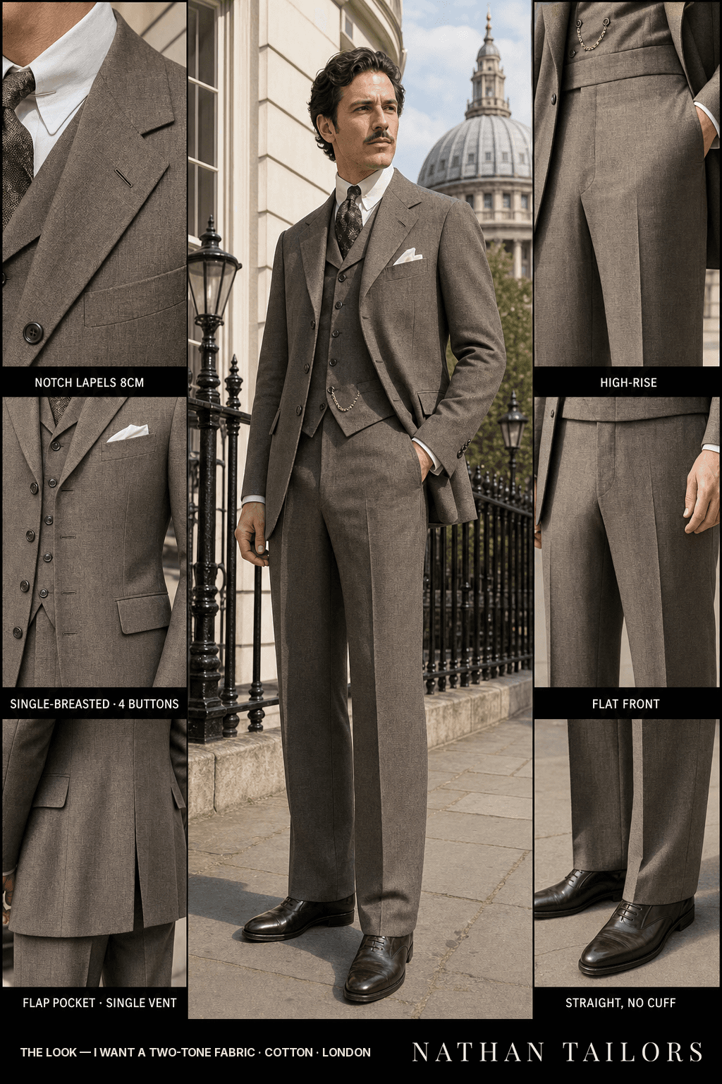 I want a two-tone fabric single-breasted bespoke suit — custom tailored by Nathan Tailors, the Hoi An custom tailor
