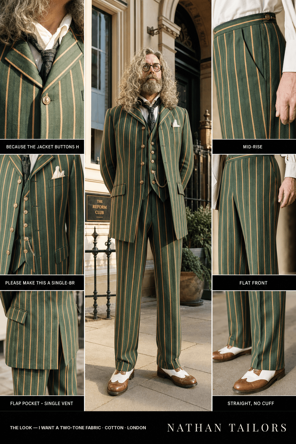 I want a two-tone fabric single-breasted bespoke suit — custom tailored by Nathan Tailors, the Hoi An custom tailor