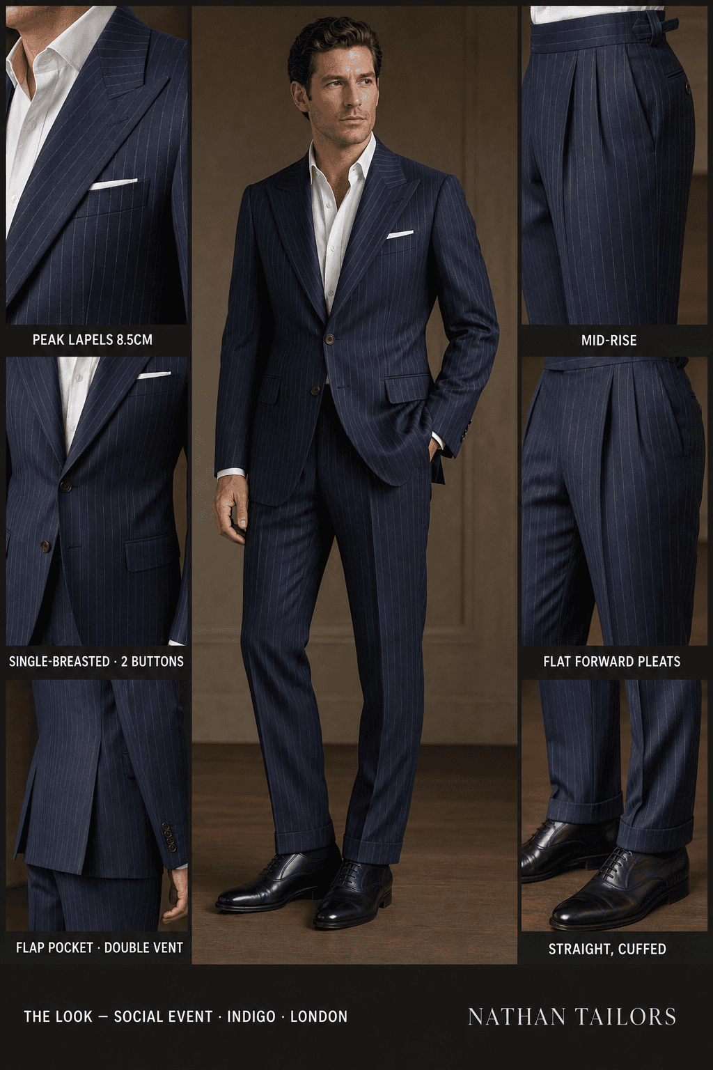 indigo pinstripe single-breasted bespoke suit — custom tailored by Nathan Tailors, the Hoi An custom tailor