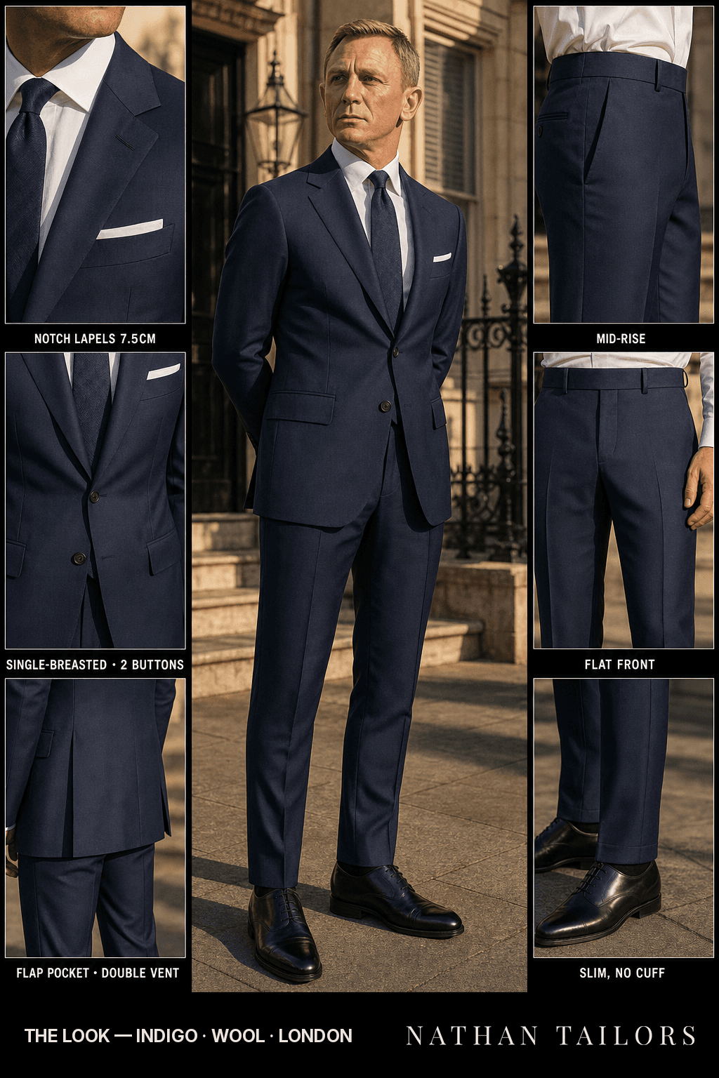 indigo single-breasted bespoke suit — custom tailored by Nathan Tailors, the Hoi An custom tailor