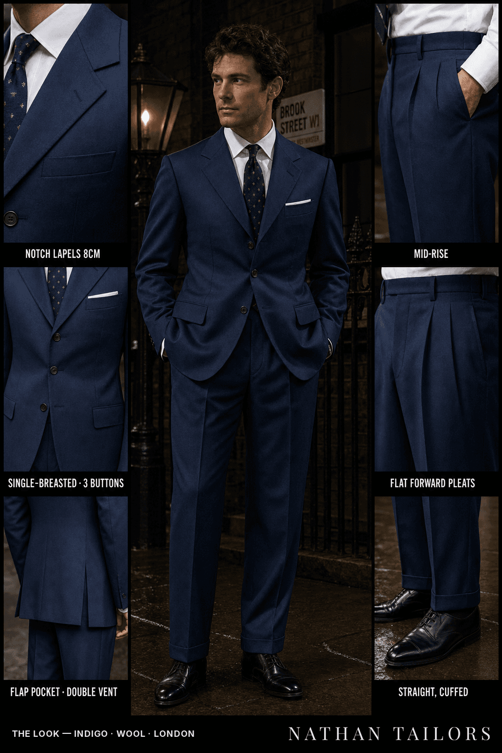 indigo single-breasted bespoke suit — custom tailored by Nathan Tailors, the Hoi An custom tailor
