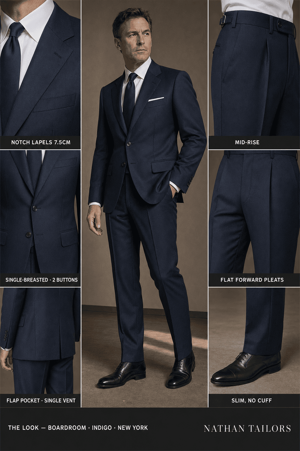 indigo single-breasted suit — Nathan Tailors Hoi An tailor Atelier render