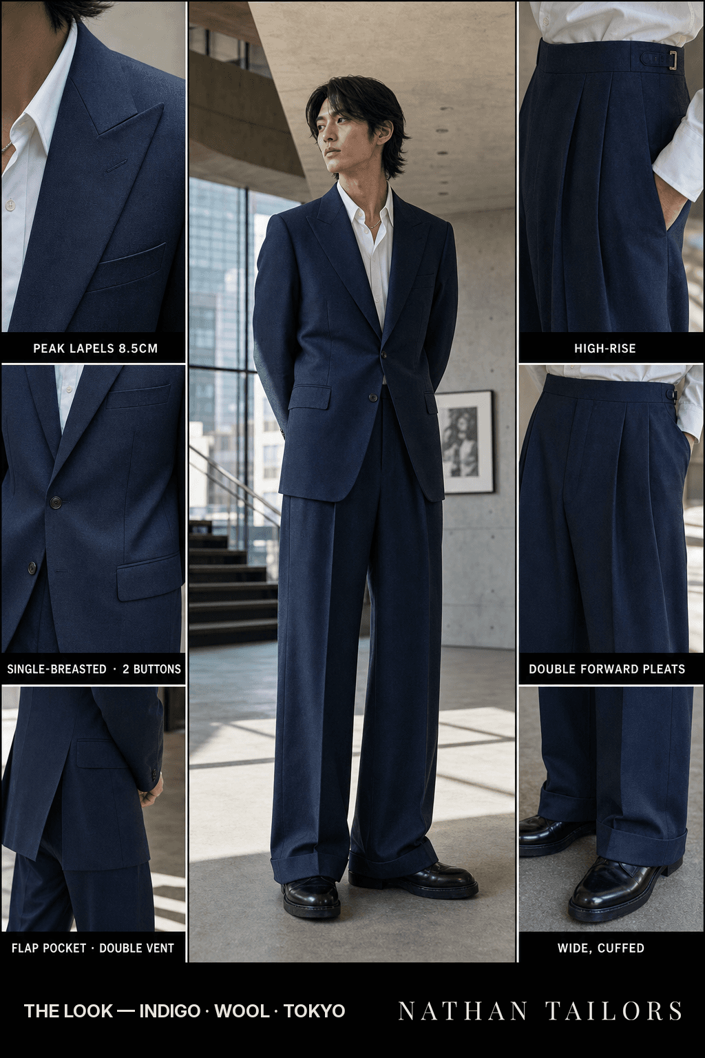 indigo single-breasted bespoke suit — custom tailored by Nathan Tailors, the Hoi An custom tailor