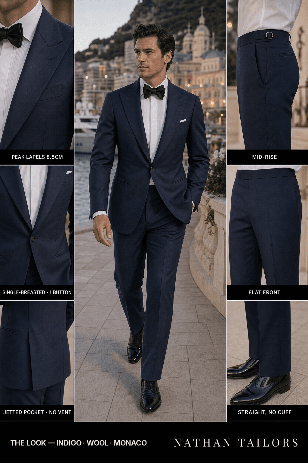 indigo single-breasted bespoke suit — custom tailored by Nathan Tailors, the Hoi An custom tailor