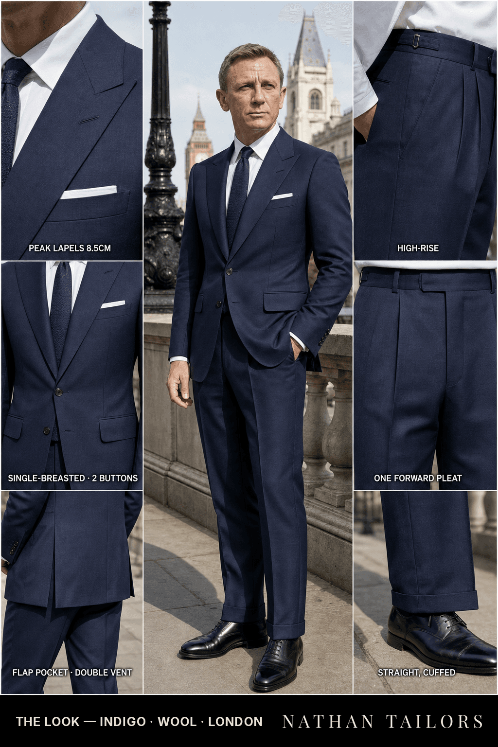 indigo single-breasted bespoke suit — custom tailored by Nathan Tailors, the Hoi An custom tailor
