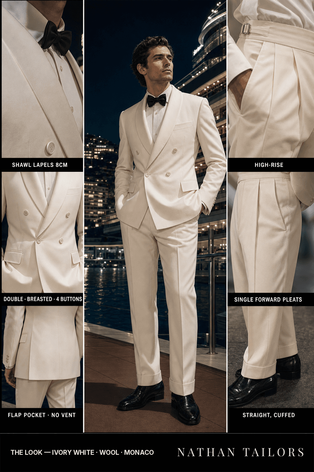 ivory white double-breasted bespoke suit — custom tailored by Nathan Tailors, the Hoi An custom tailor