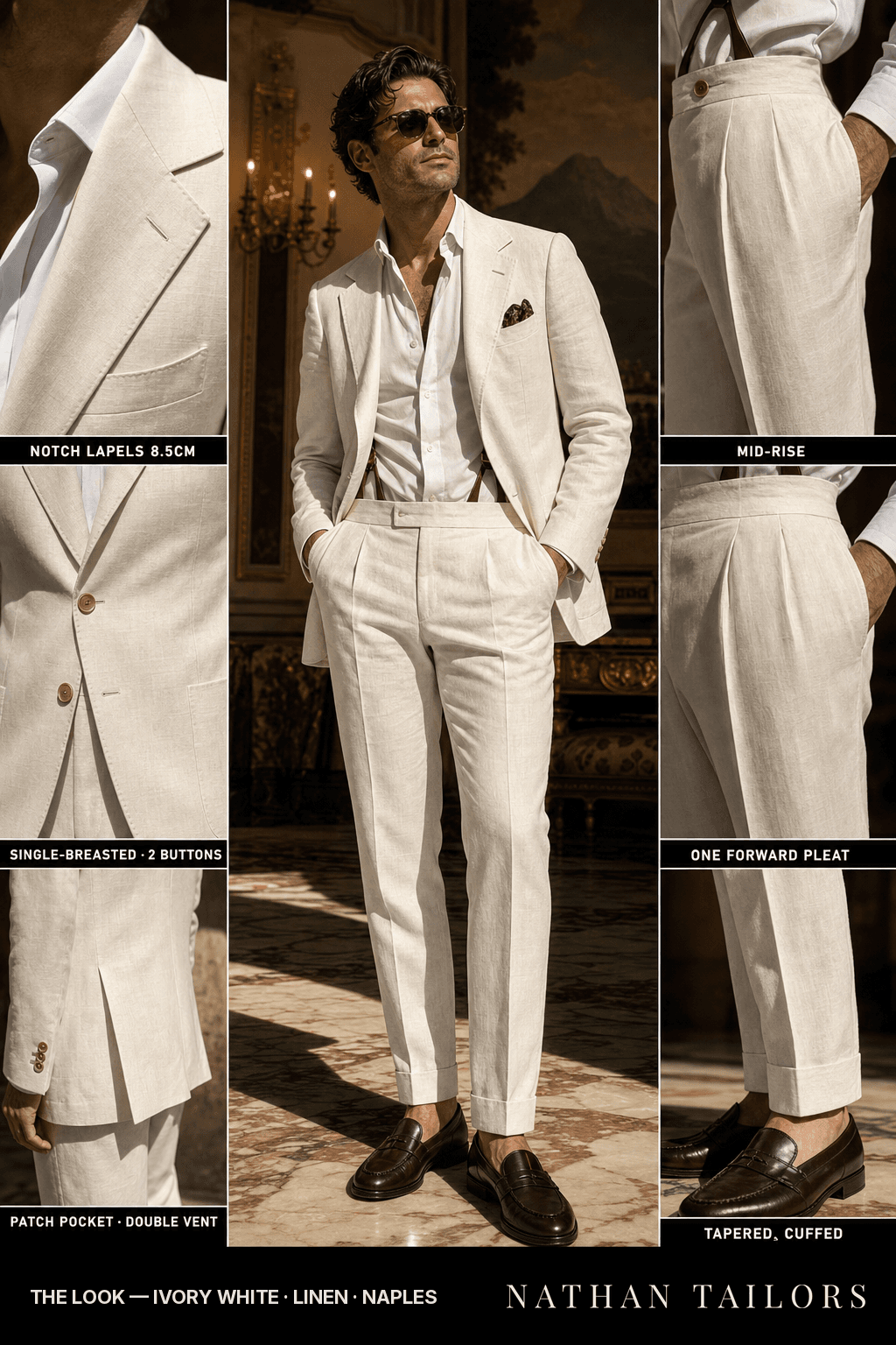 ivory white single-breasted bespoke suit — custom tailored by Nathan Tailors, the Hoi An custom tailor