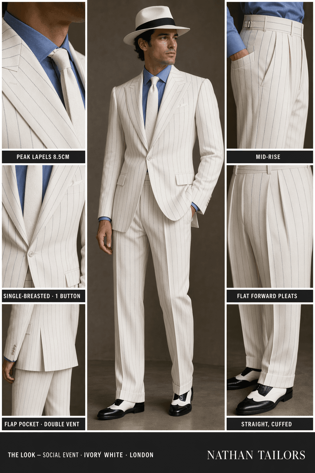 ivory white single-breasted suit — Nathan Tailors Hoi An tailor Atelier render