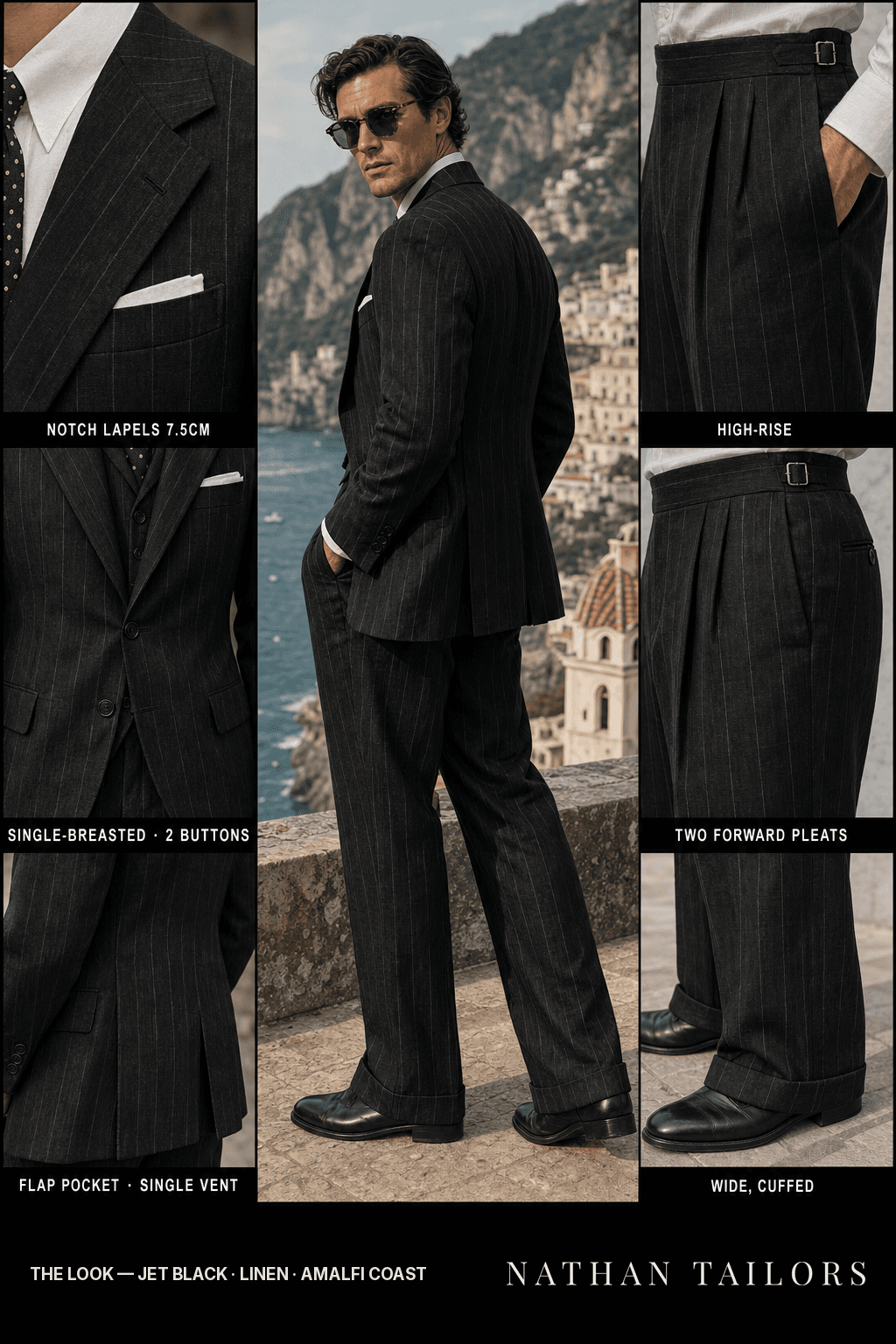 jet black chalk_stripe single-breasted bespoke suit — custom tailored by Nathan Tailors, the Hoi An custom tailor