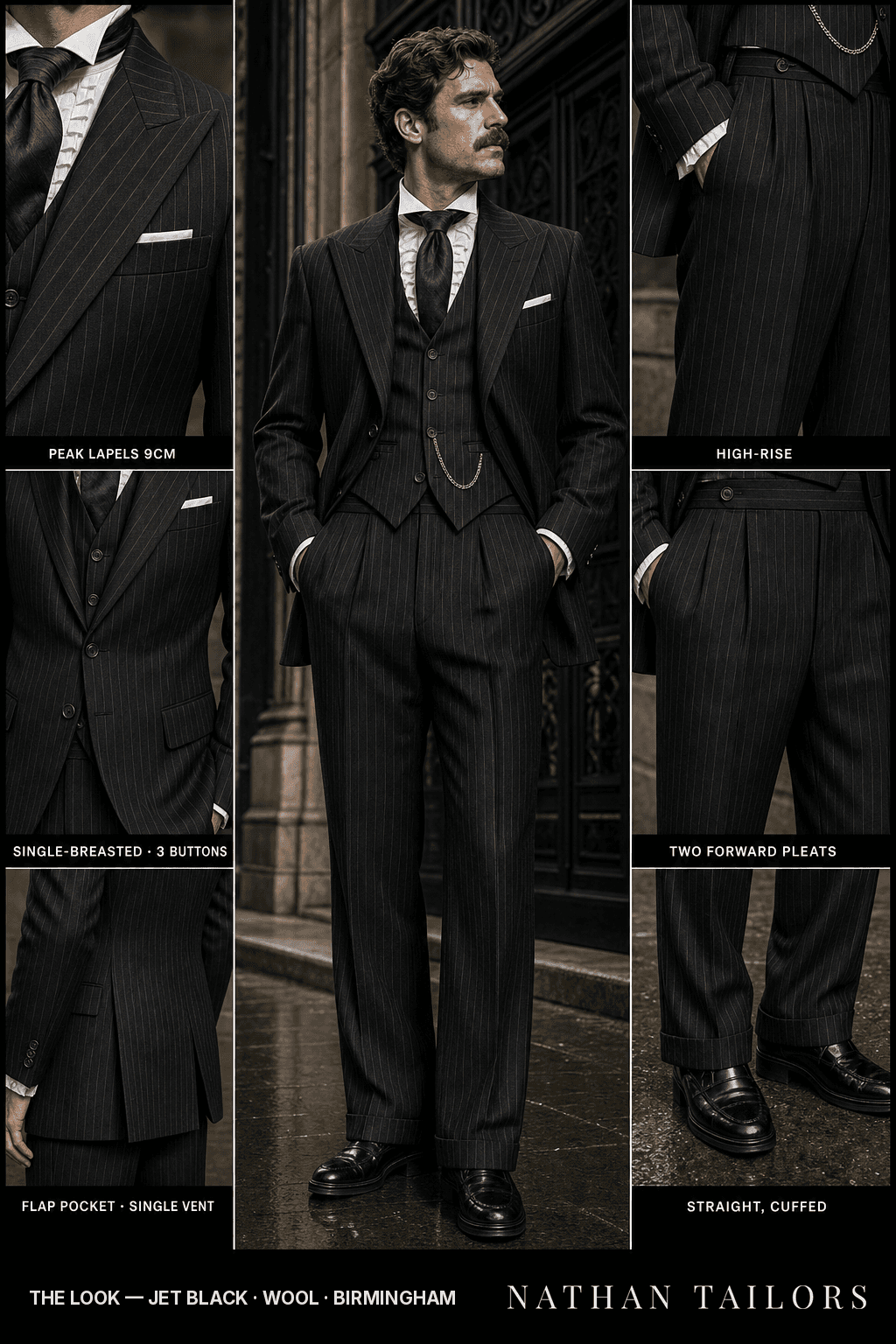 jet black chalk_stripe single-breasted bespoke suit — custom tailored by Nathan Tailors, the Hoi An custom tailor