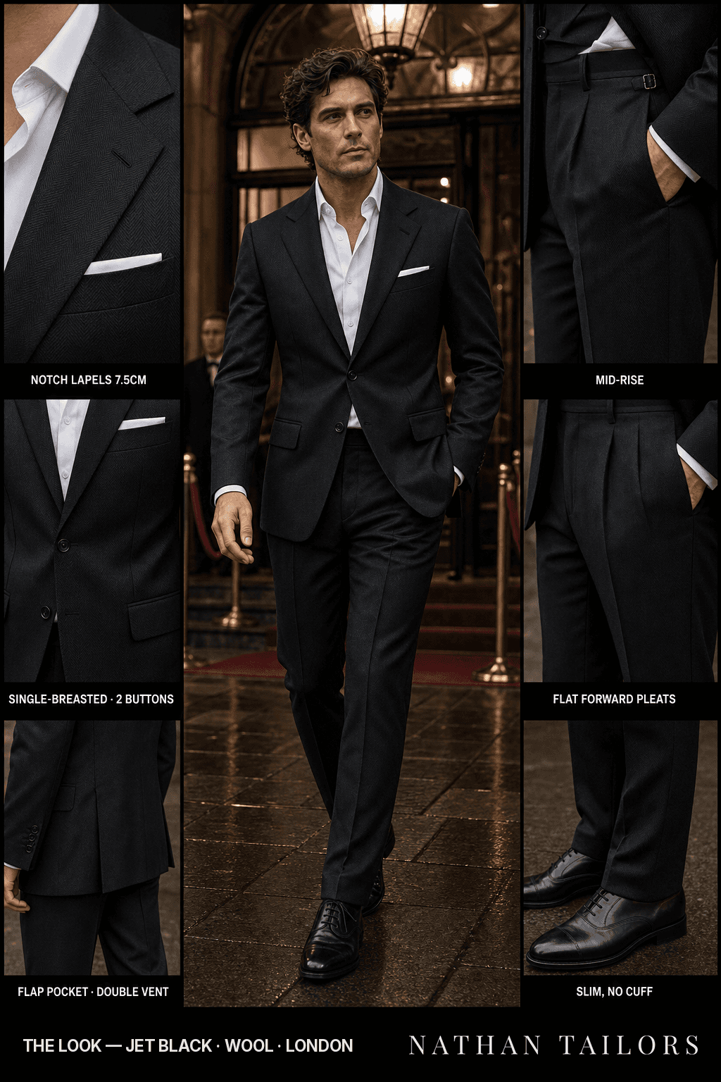jet black herringbone single-breasted bespoke suit — custom tailored by Nathan Tailors, the Hoi An custom tailor