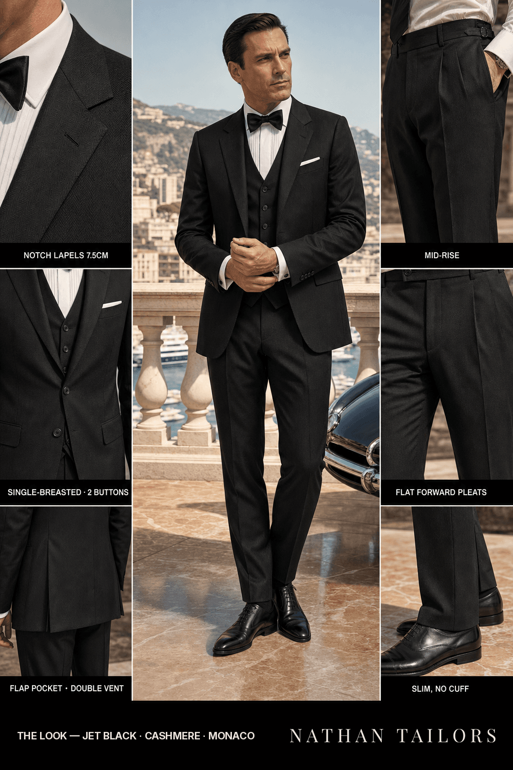 jet black herringbone single-breasted bespoke suit — custom tailored by Nathan Tailors, the Hoi An custom tailor