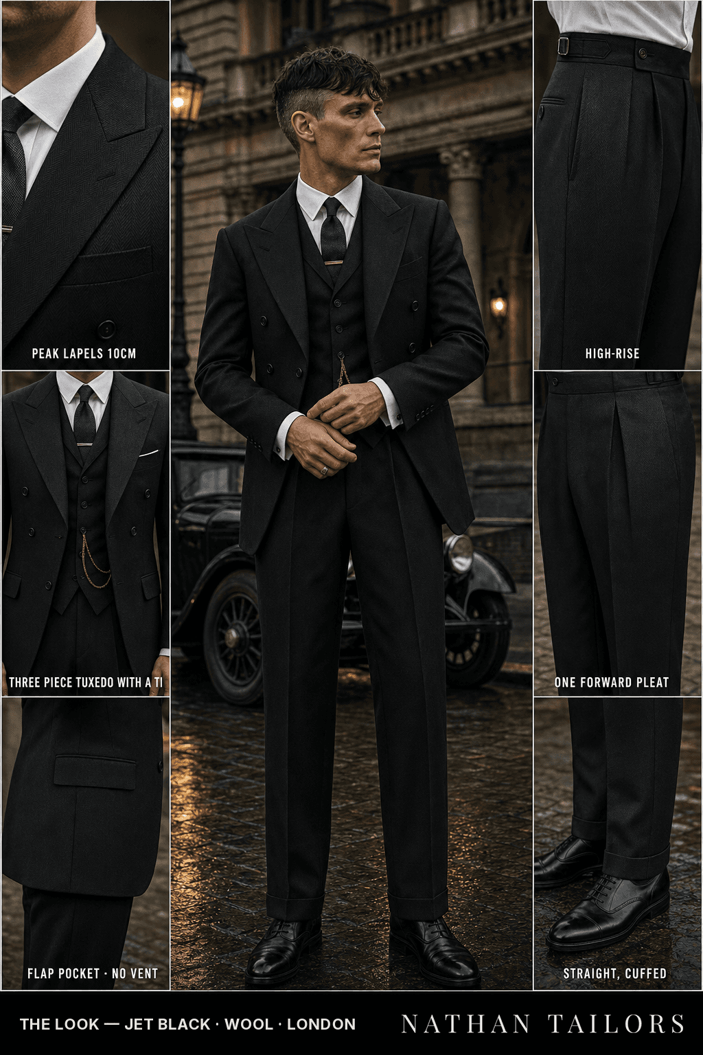 jet black herringbone single-breasted bespoke suit — custom tailored by Nathan Tailors, the Hoi An custom tailor