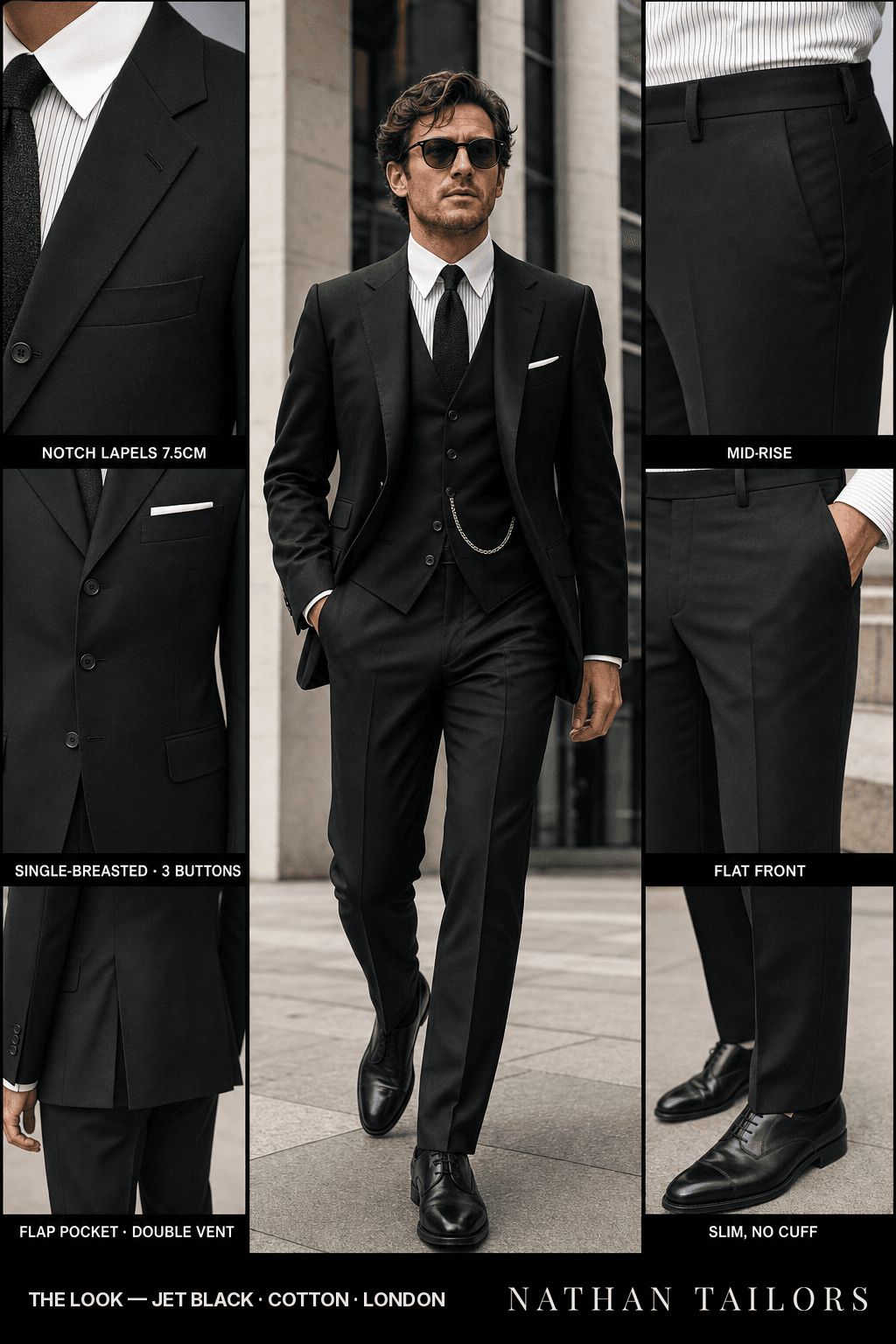 jet black single-breasted bespoke suit — custom tailored by Nathan Tailors, the Hoi An custom tailor