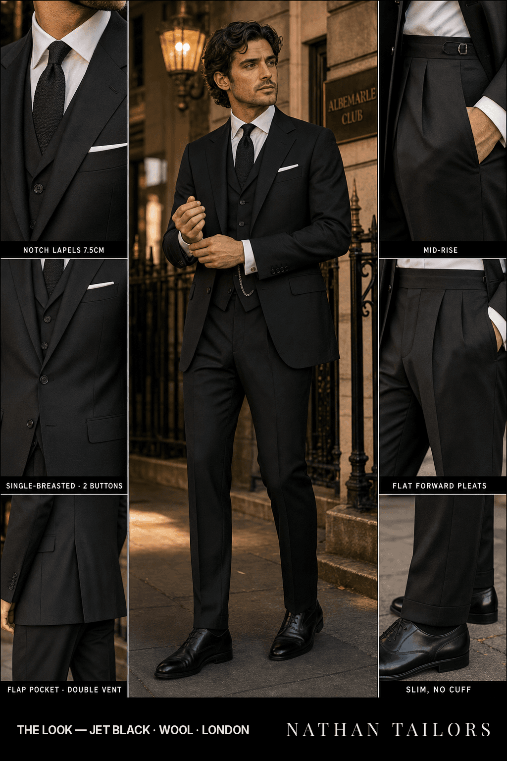 jet black single-breasted bespoke suit — custom tailored by Nathan Tailors, the Hoi An custom tailor
