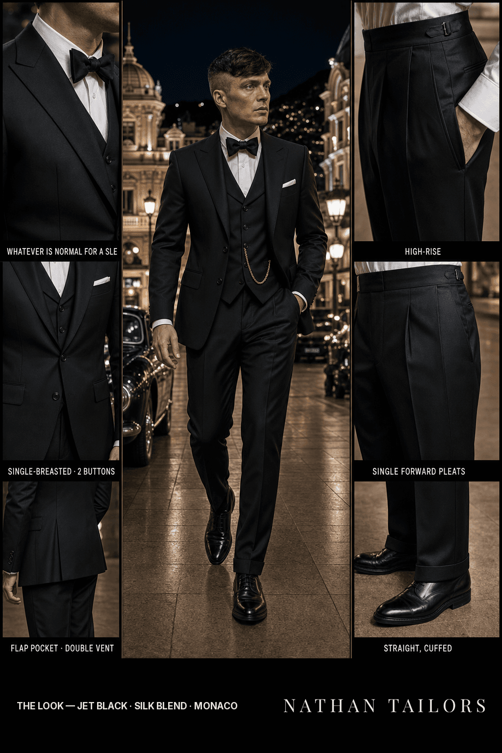 jet black single-breasted bespoke suit — custom tailored by Nathan Tailors, the Hoi An custom tailor
