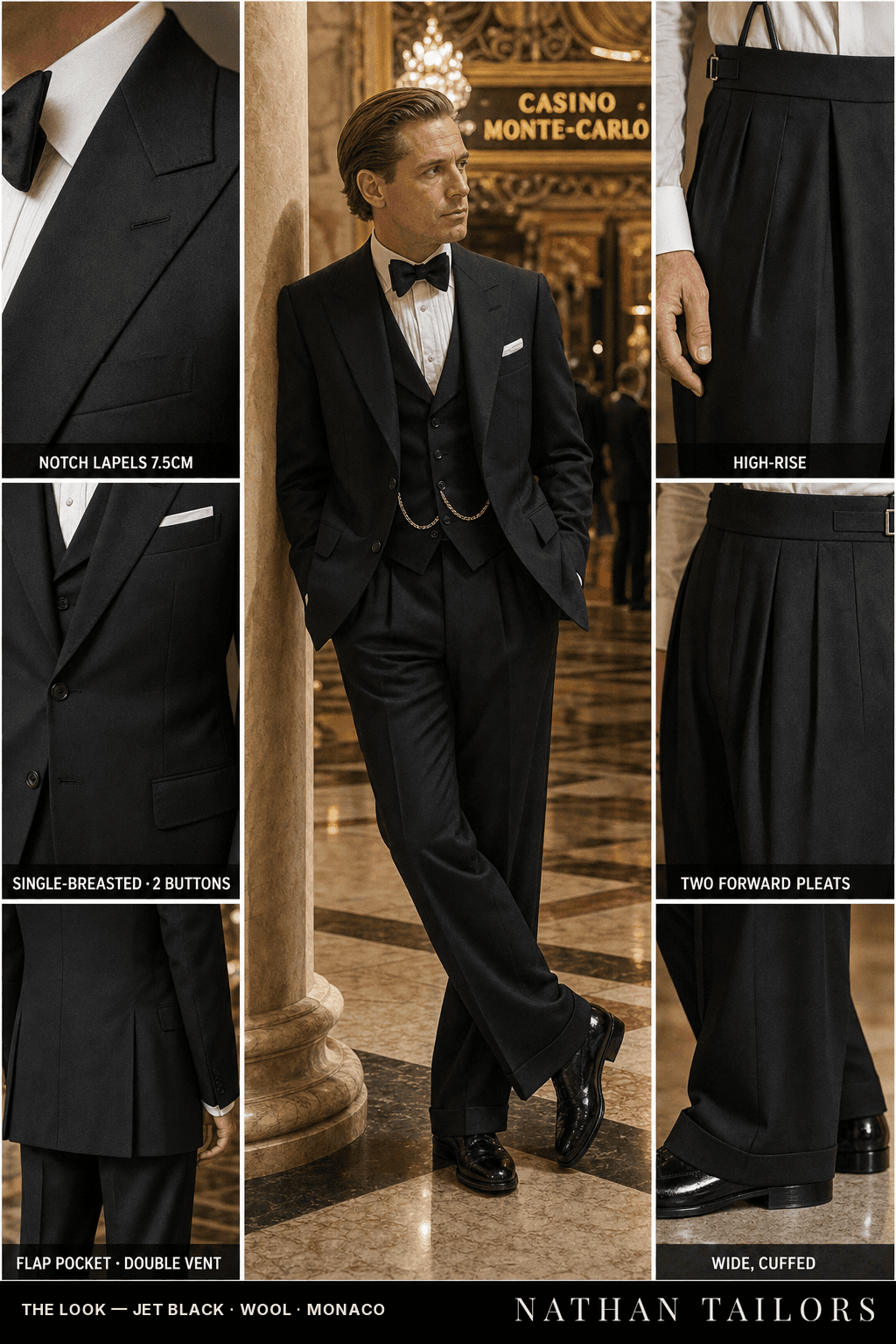 jet black single-breasted bespoke suit — custom tailored by Nathan Tailors, the Hoi An custom tailor