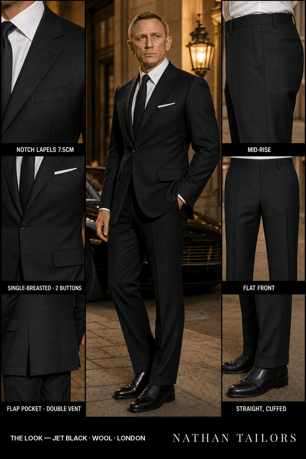 jet black single-breasted bespoke suit — custom tailored by Nathan Tailors, the Hoi An custom tailor